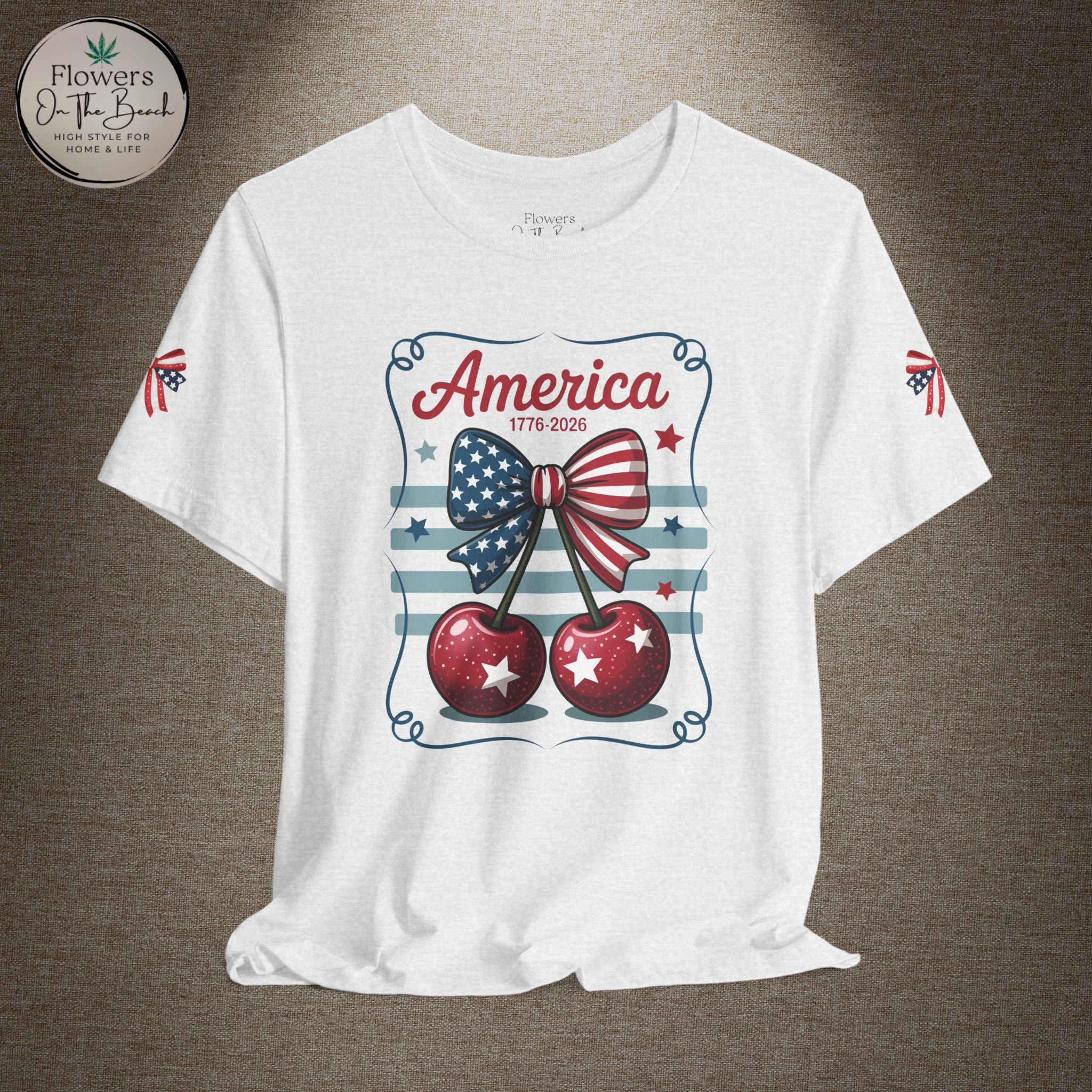 Patriotic 250th Cherries & Bows Tee — America's 250th Anniversary T-Shirt