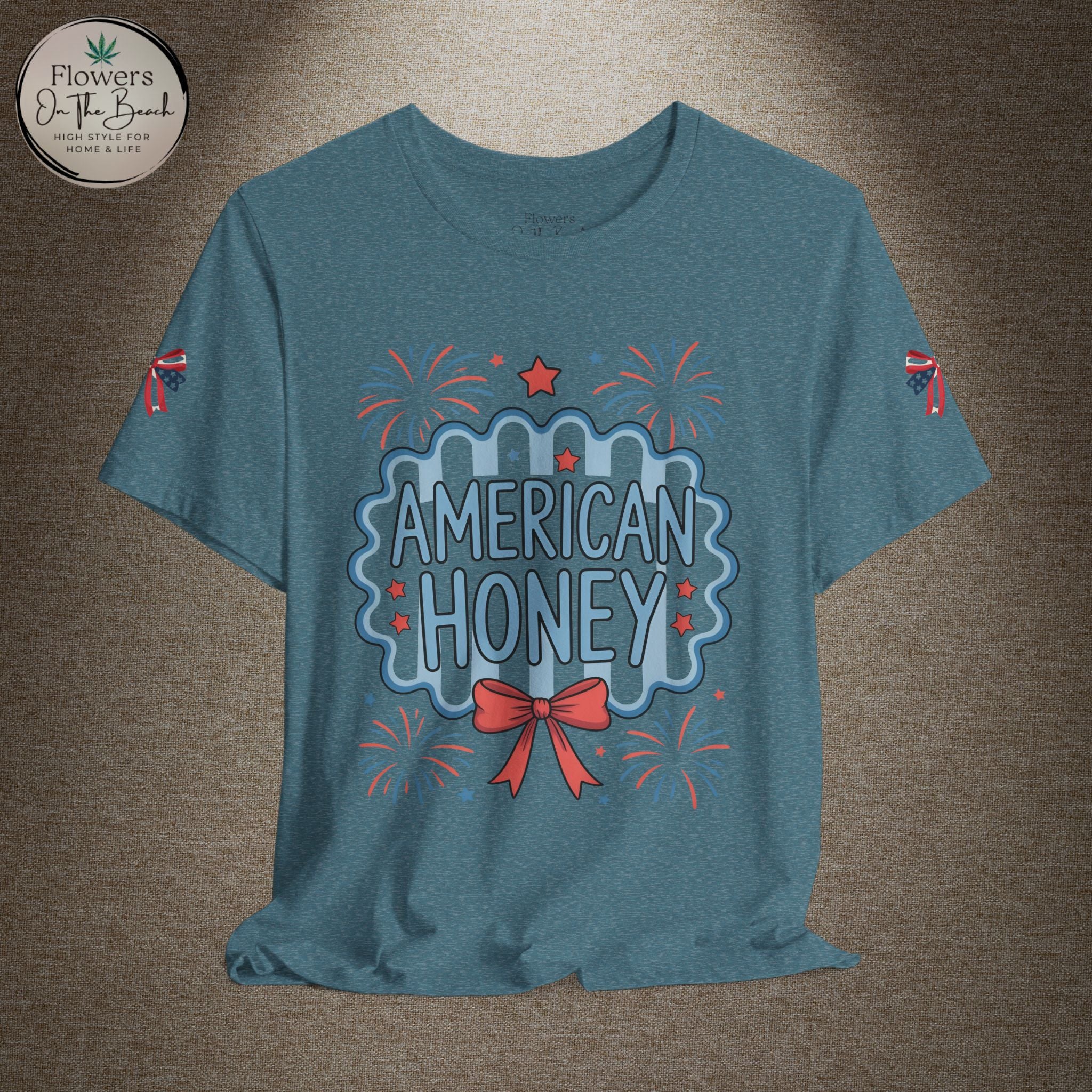 American Honey Fireworks and Bows Tee | Red White Blue Patriotic