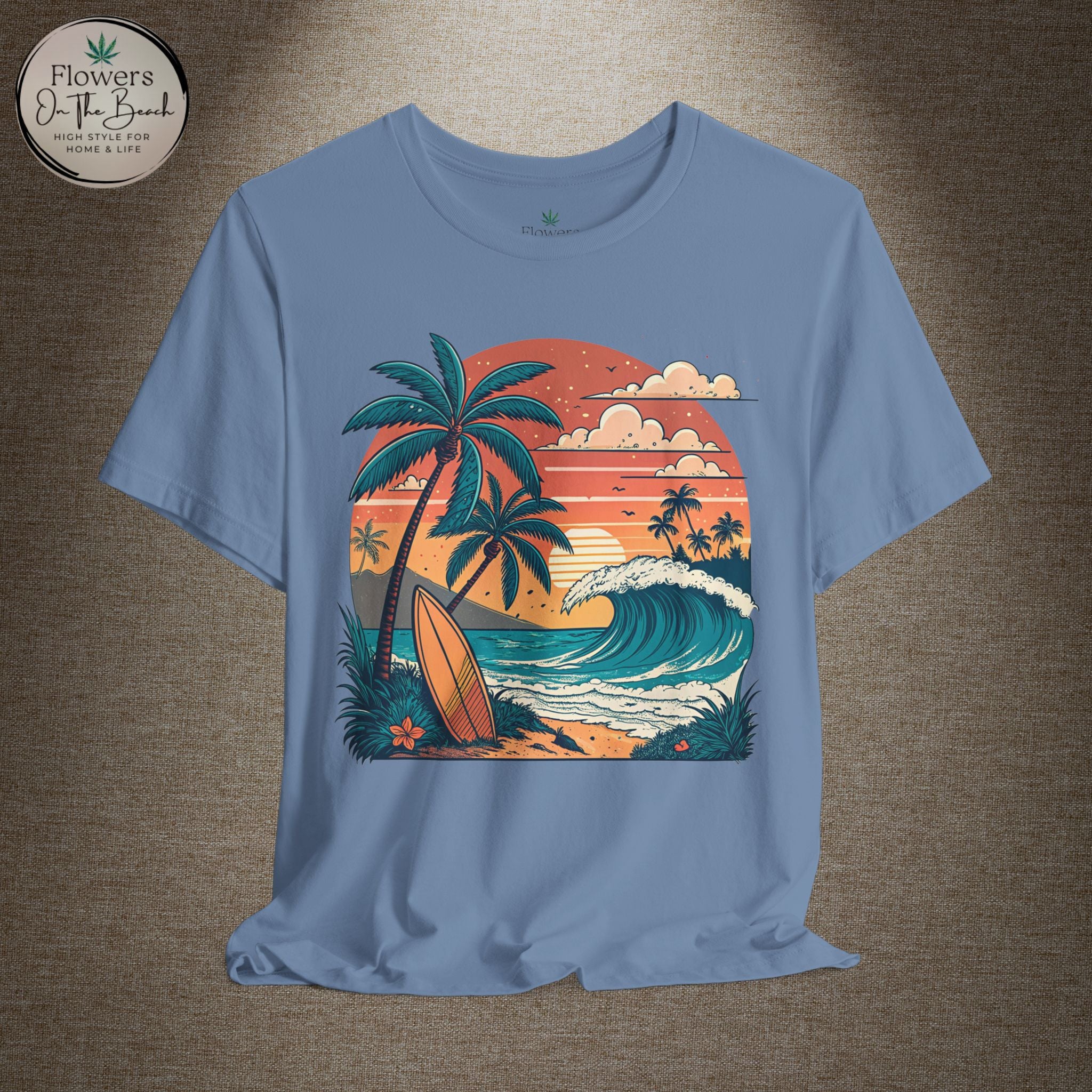 Beach Sunset Surfboards T-Shirt, Ocean Wave Tee, Summer Vacation Top, Beach Lover Shirt, Tropical Beach Apparel