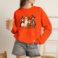 Halloween Duck Crewneck Sweatshirt — Cute Ducks in Costumes with Pumpkin & Skeleton
