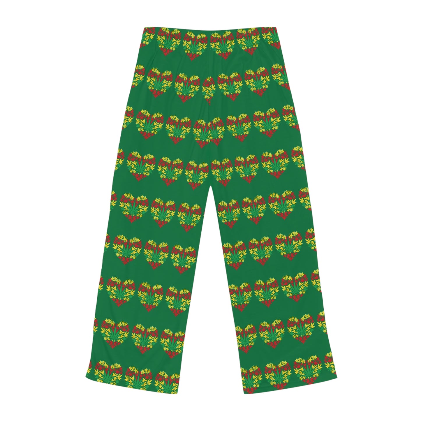 Women's Pajama Pants, Valentine's Day St Patrick's Day Cannabis Heart Lounge Pants, Green PJ Bottoms