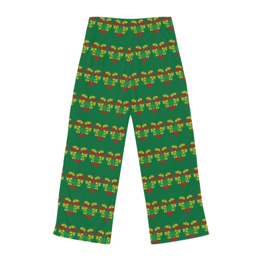 Women's Pajama Pants, Valentine's Day St Patrick's Day Cannabis Heart Lounge Pants, Green PJ Bottoms