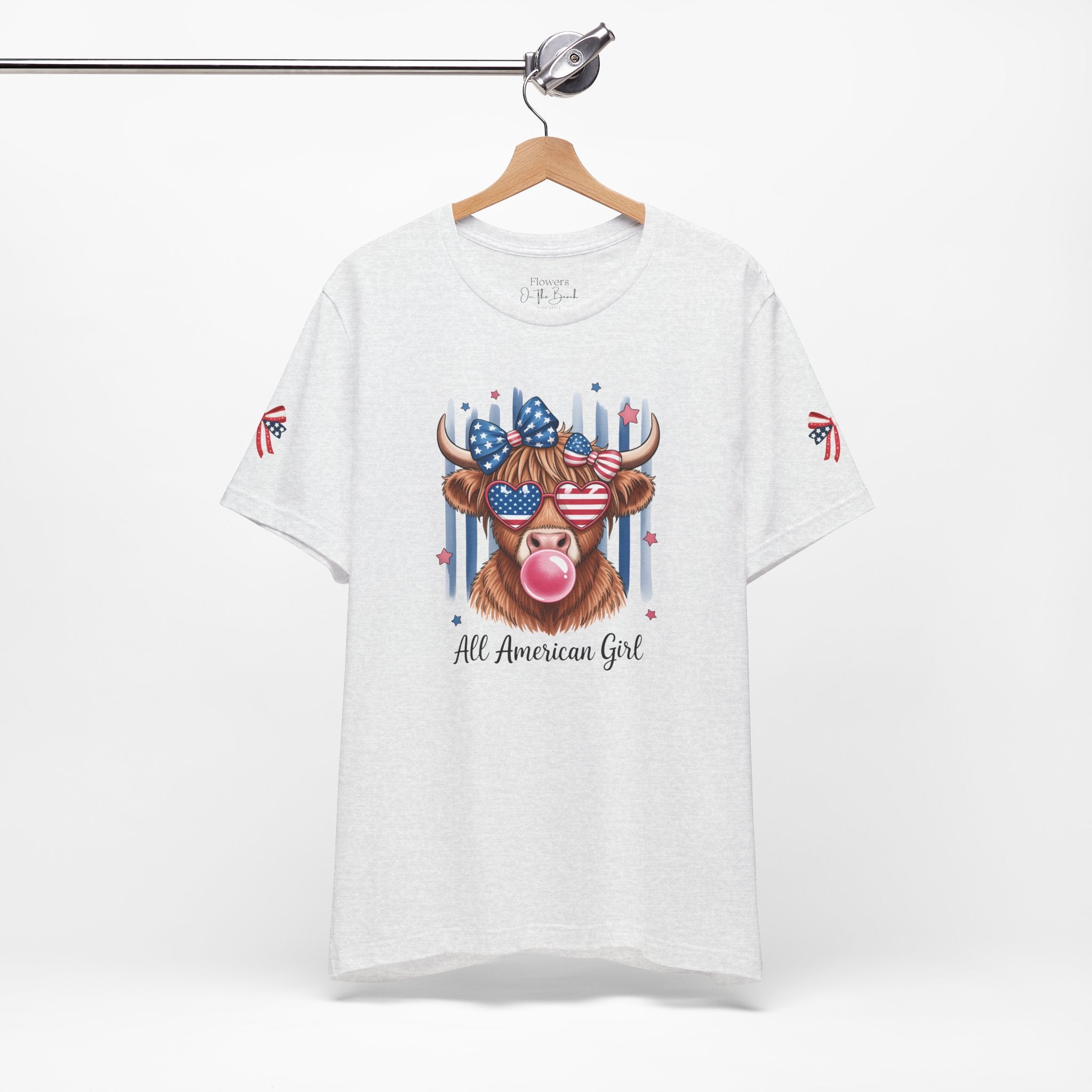 All-American Girl Highland Cow T-Shirt — Patriotic Cute Cow Tee