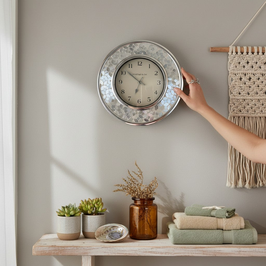 Elegant Silver & White Pearlescent Wall Clock